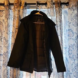 Nautica boys long coat with hood. Black with gray lining. Size xl 18-20